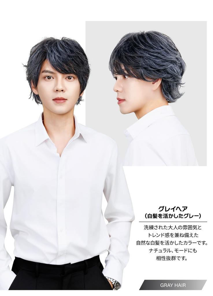 TefuRe Wig for Professional Medical Easy to Heat with Free Thinning Hair Gray Hair Hair Round Wolf Men, Short, Wig, Use, Resistant, Fiber, Matte, Wig,