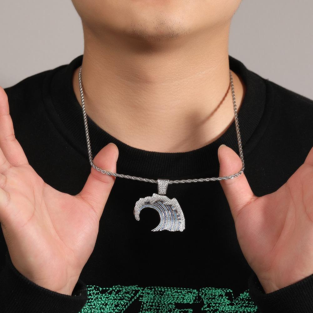 Hip Hop Necklace Personality Diamond Wave Hipster Pendant Ins Fashion Versatile Men's Pendant