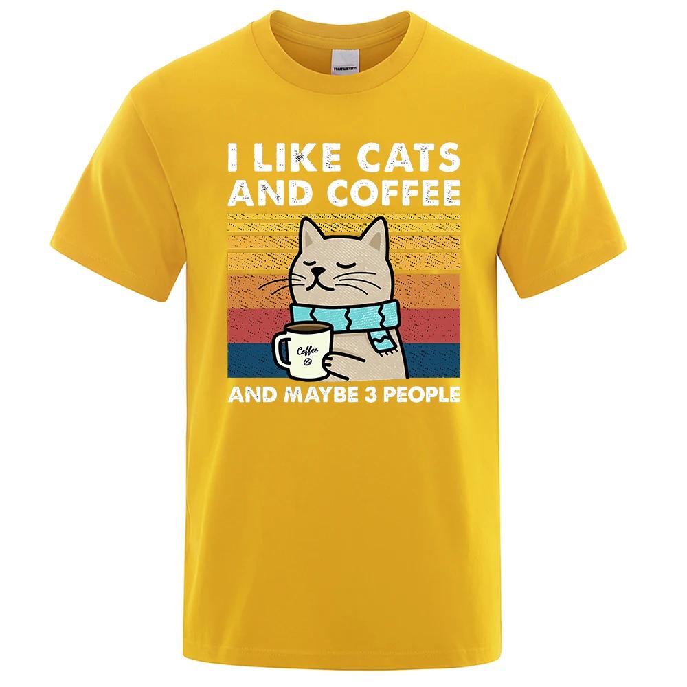 I Like Cats And Coffee Street Funny T-Shirt For Fashion Casual Loose Cotton Clothing Crewneck Breathable Tshirt Hip Hop Tees