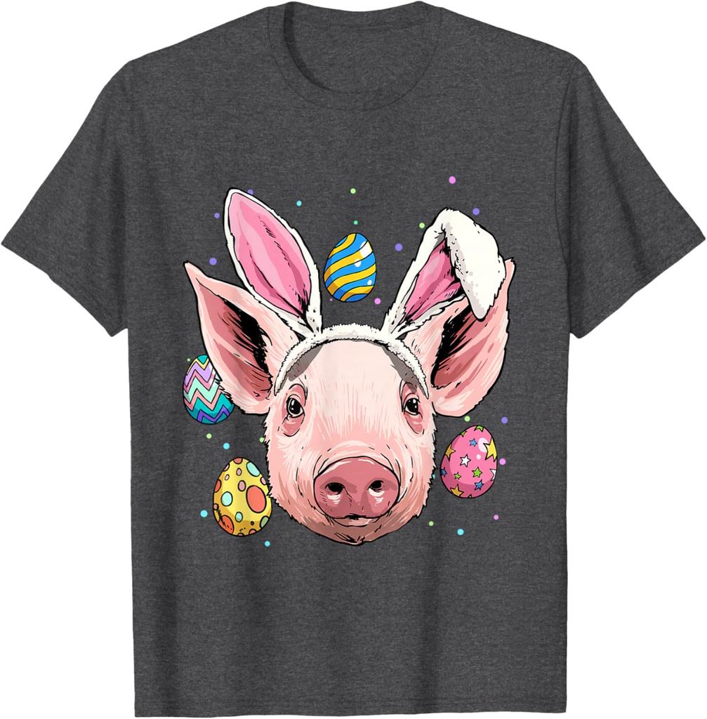 Lustiges Schwein mit Hasenohren Ostereier Grafik T-Shirt Lässiges Baumwoll Kurzarm-T-Shirt für Herren