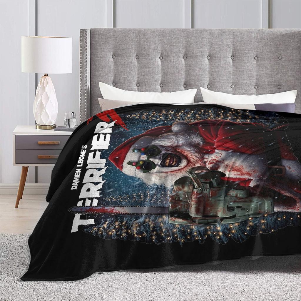 Terrifier 3 Merry Christmas Blanket Fleece Print Clown Movie Horror  Multifunction Soft Throw Blanket for Sofa Office Bedspread