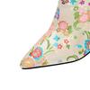 Fashion Women's New Autumn and Winter Pointed Embroidery Fabric Surface Flower Wolf Teeth High Heels Plus Zipper and Calf Short Boots