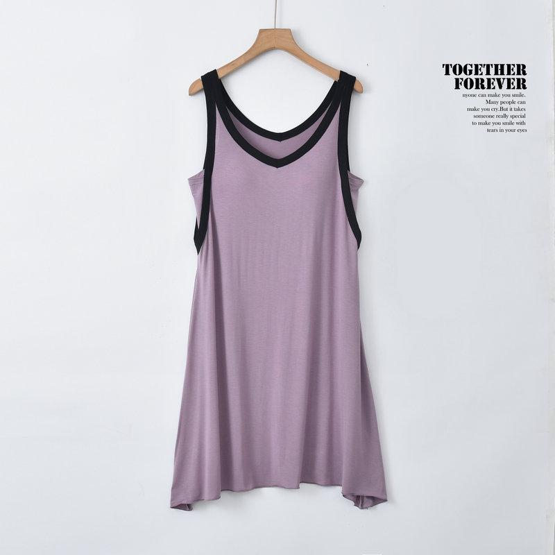 Women's Summer Modal Sleeveless Nightdress with Chest Pad - Breathable, Thin, Contrast Color