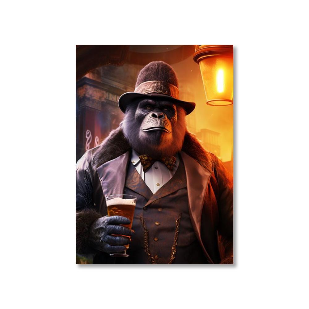 Tierkostüm Gentleman Trinkender Gorilla Löwe Hase Bier Bilder Lustige Bar Wandkunst Leinwandbild Heimdekoration