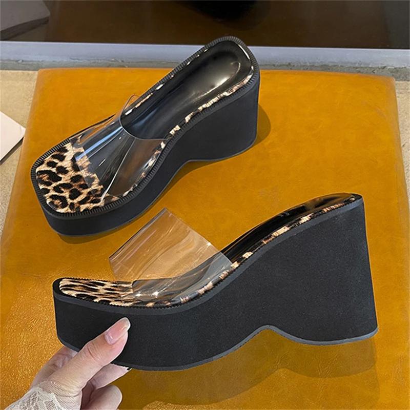 Fashion Eilyken 2025 New Street Style Summer Fashion Platform Wedges Heels Women Slippers PVC Transparent Leopard Print Sandals Shoes