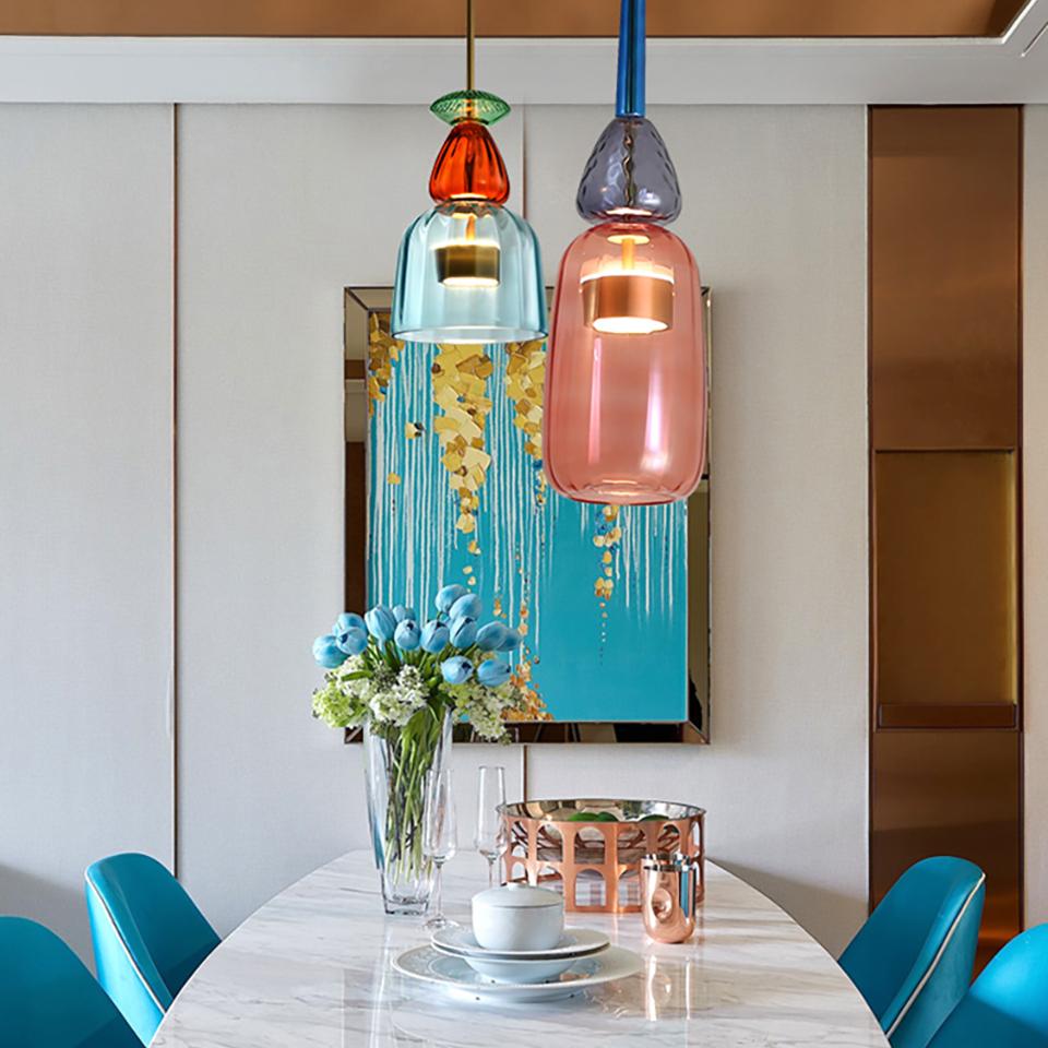 Colorful LED Pendant Lights for Home Decoration Lamp Living Room Bedroom Lamp Indoor Glass Hanging Lamp Lighting Fixtures