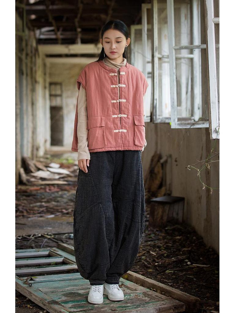 Women's Winter Quilted Cotton Vest with Frog Button - Chinese Style