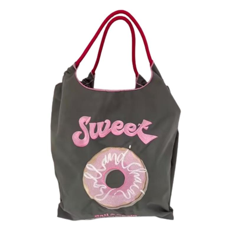 Borsa Tote da Shopping Ricamata con Catena a Palline Giapponese in Tessuto Oxford