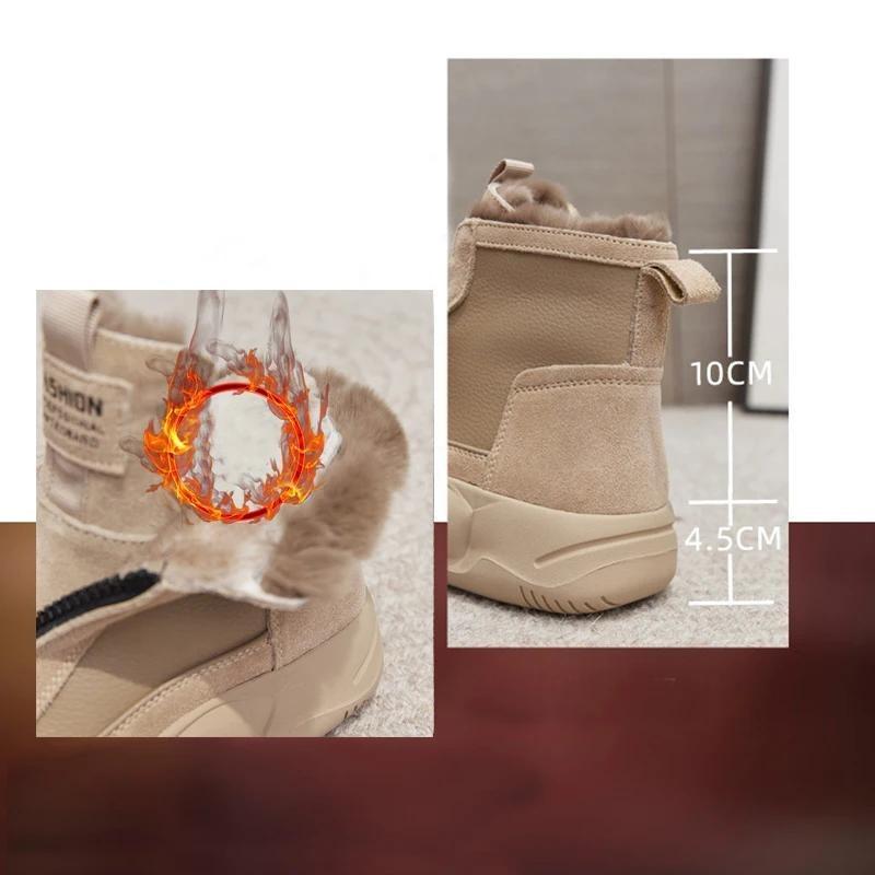 2025 Winter Shoes Women Snow Boots Genuine Leather Non-slip Height Increasing 4.5cm Warm Plush Young Ladies Ankle Boots Plus Size 41