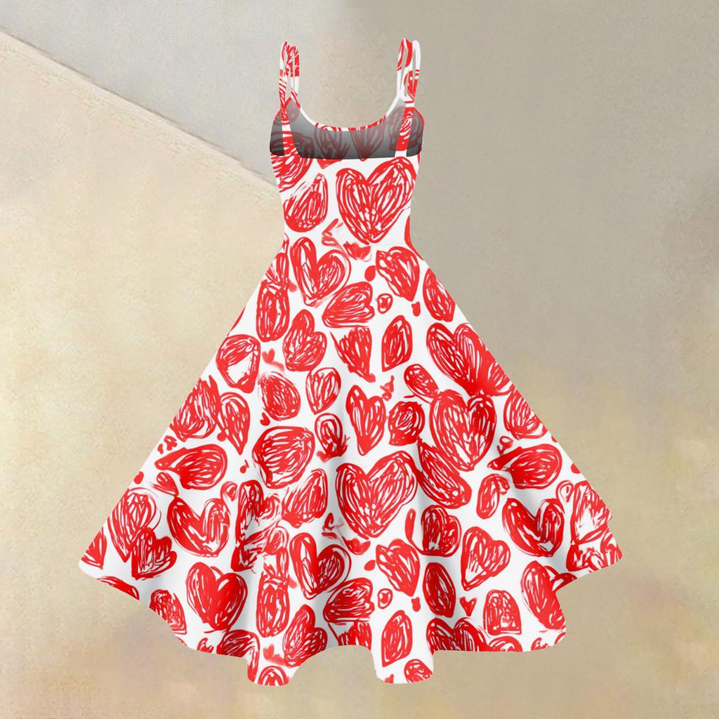 Women's Valentine's Day Love Heart Print Sexy Off Shoulder Vintage Dress