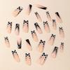 24Pcs Long Duck Flare Press On Nails, Nude with Pink Black Cow Print French Tips & Flower Rhinestone Fake Nails