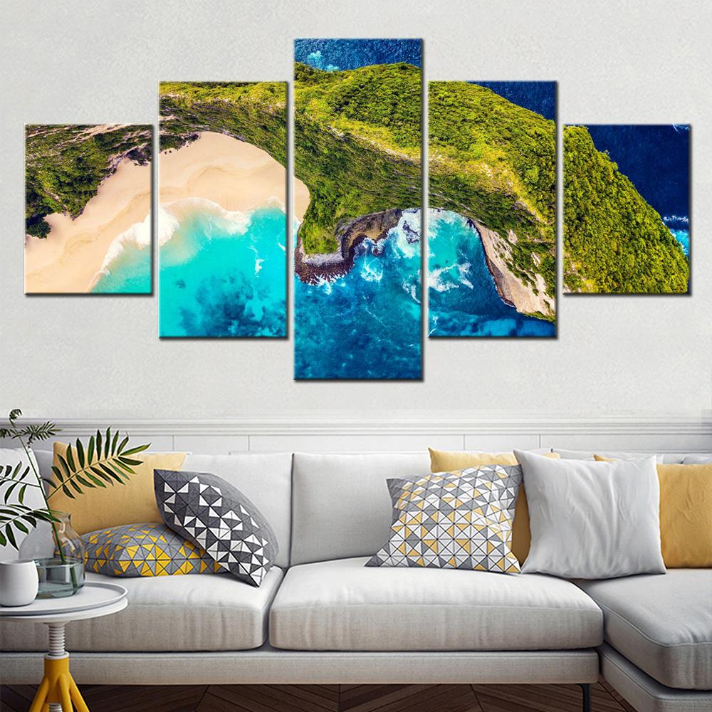5 Pieces Picture Canvas Print Nature Kelingking Beach Aerial View Wallpaper Modern Wall Art For Living Room Home Decoration No Frame
