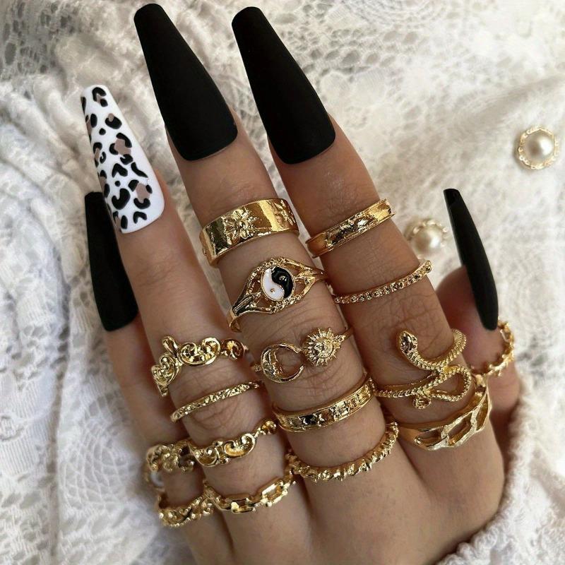 Vintage Gossip Sun Moon Snake Leaf Flower Joint Ring 16-piece Set