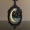 Pendant, Gothic Moon and Starry Sky Pattern, Everyday Necklace for Women