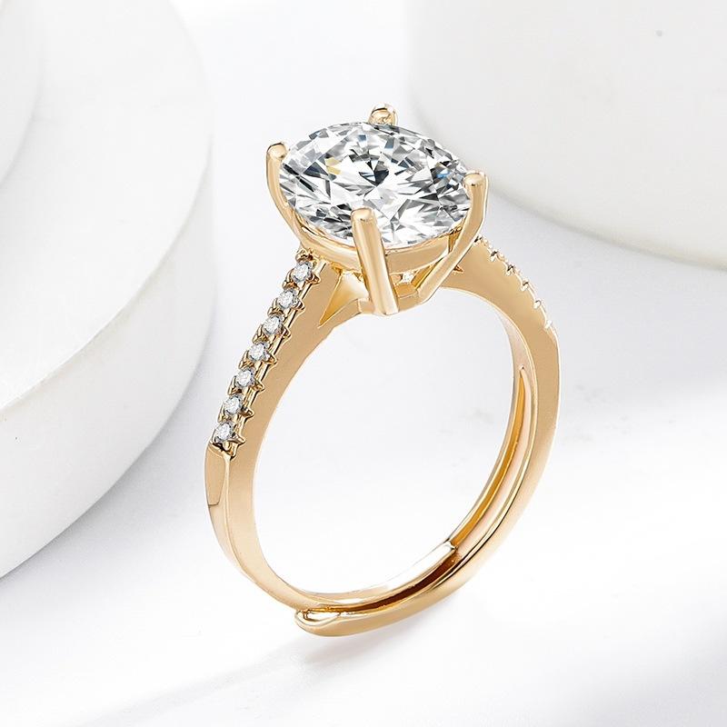 925 Sterling Silver Luxury Eight Hearts Eight Arrows Oval Shape Champagne Gold Cubic Zirconia Ring for Women Advanced Jewelry Wholesale