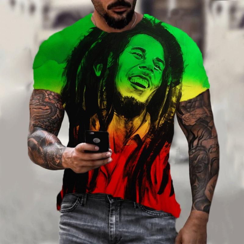 Nuova T-shirt 3D Harajuku Stampa Bob Marley da Uomo a Maniche Corte Estiva Casual Traspirante Oversize Moda Popolare Cime Rapper