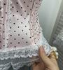 Retro Polka Dot Strapless Lace Trim Crop Top 