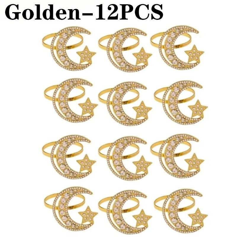 Gold Napkin RingSet Star Moon Design AlloyCrystal Metal Hollow RamadanCelebration HolidayTableware Elegant Durable Napkin Holder
