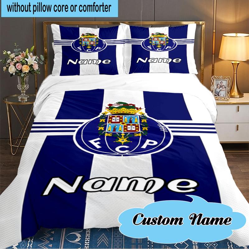Custom Name Porto Love Crest Bedding Set 3pcs, Bedding Set Including 1pc Duvet Cover And 2pcs Pillowcases for Bedroom, Dormitory Gift
