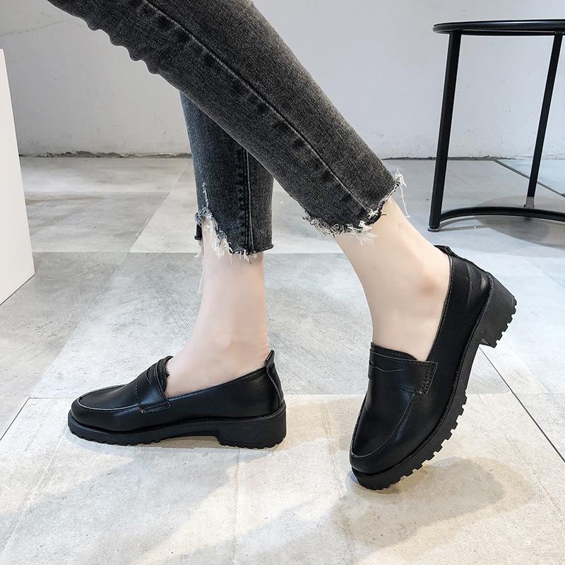 Summer Leather Shoes Women's Summer New Versatile Student Flat Black