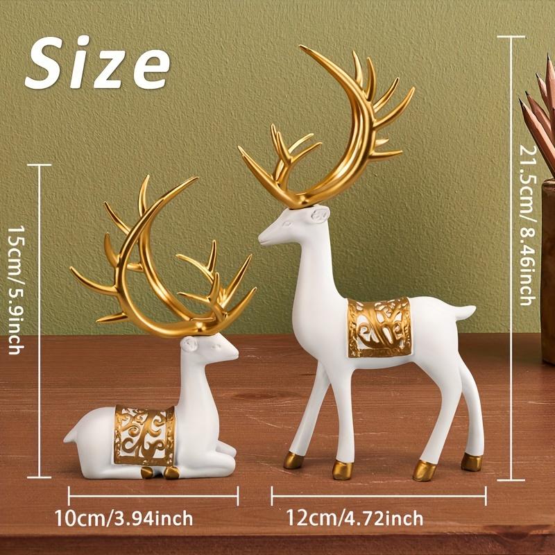 2szt/zestaw Deer Statue, Złoty Jeleń Dekoracja Świąteczna, Żywica Łoś Renifer Szczęśliwe Rzeźby Jelenia Do Dekoracji Biurka