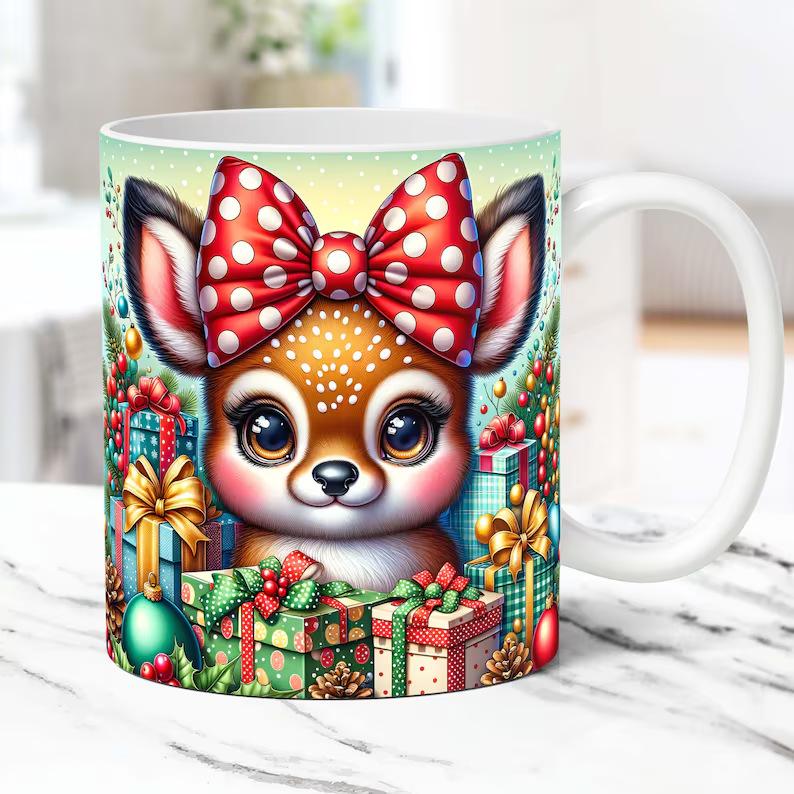 3D Christmas Gift Christmas Reindeer Baby Deer Ceramic Coffee Mug Tea Cup