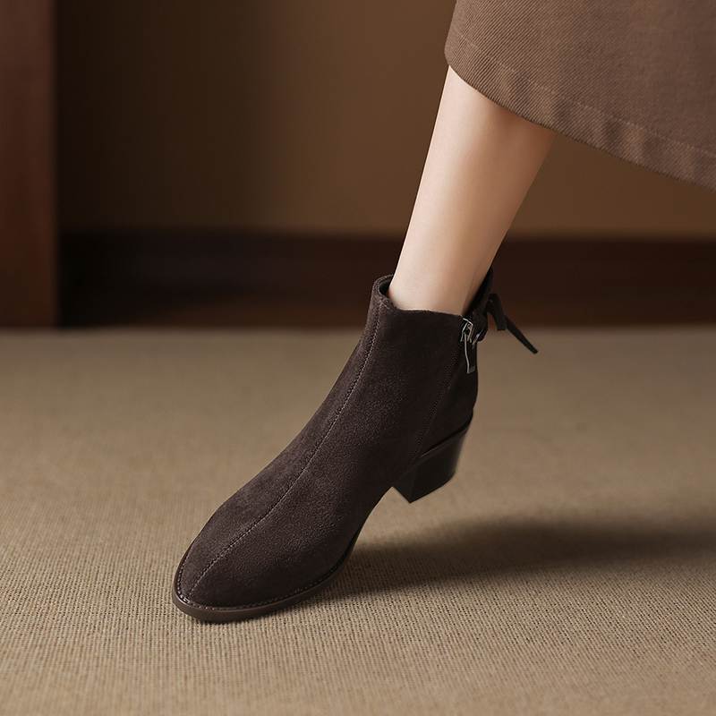 Krazing Pot Cow Suede Nubuck Round Toe Thick Heels Chelsea Boots Size 42 Slip on Women Butterfly-knot Ankle Boots