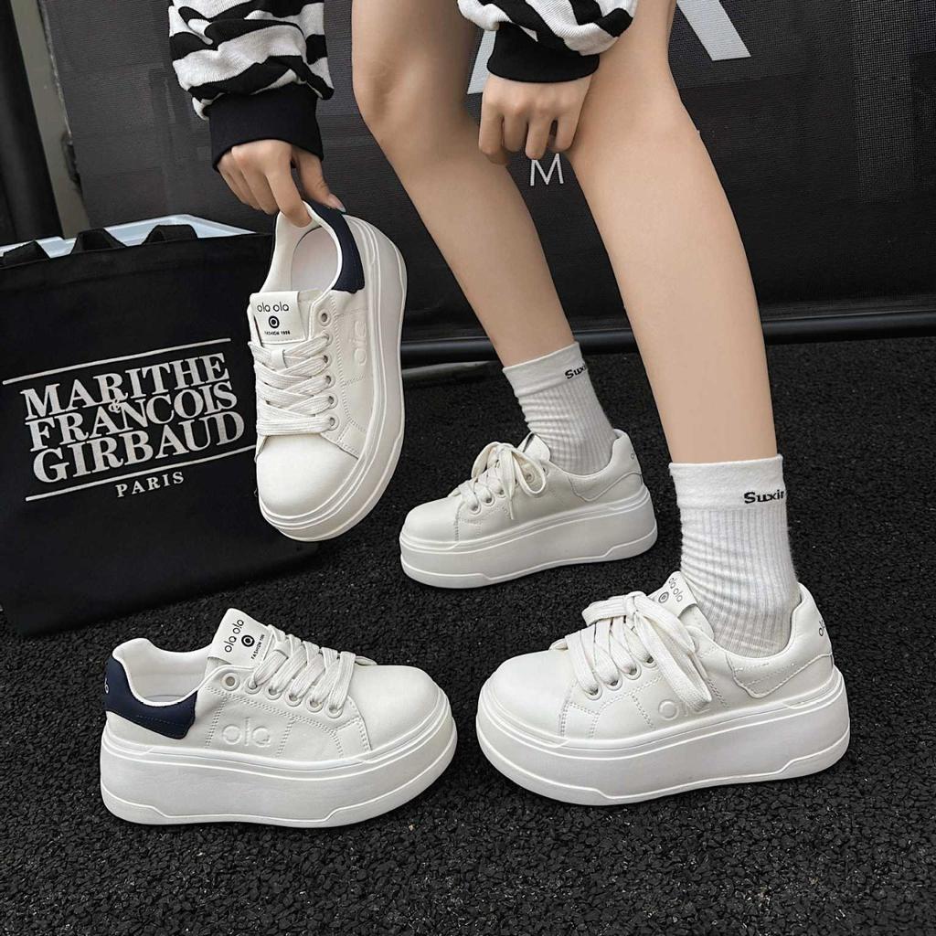 White sneakers women's 2025 spring new platform white shoes ugly cute big head bread shoes heightening casual board shoes