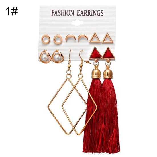 6Pcs/Set Bohemia Women Tassel Hook Earrings Ear Stud Set Jewelry Accessories