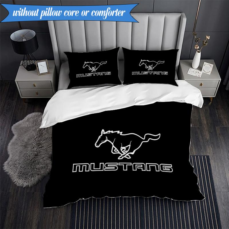 3PCS Mustang Printed Bedding Set For Bedroom dormitory, Includes 1 Duvet Cover & 2 Pillowcases for All Seasons Home Decor Fan gifts