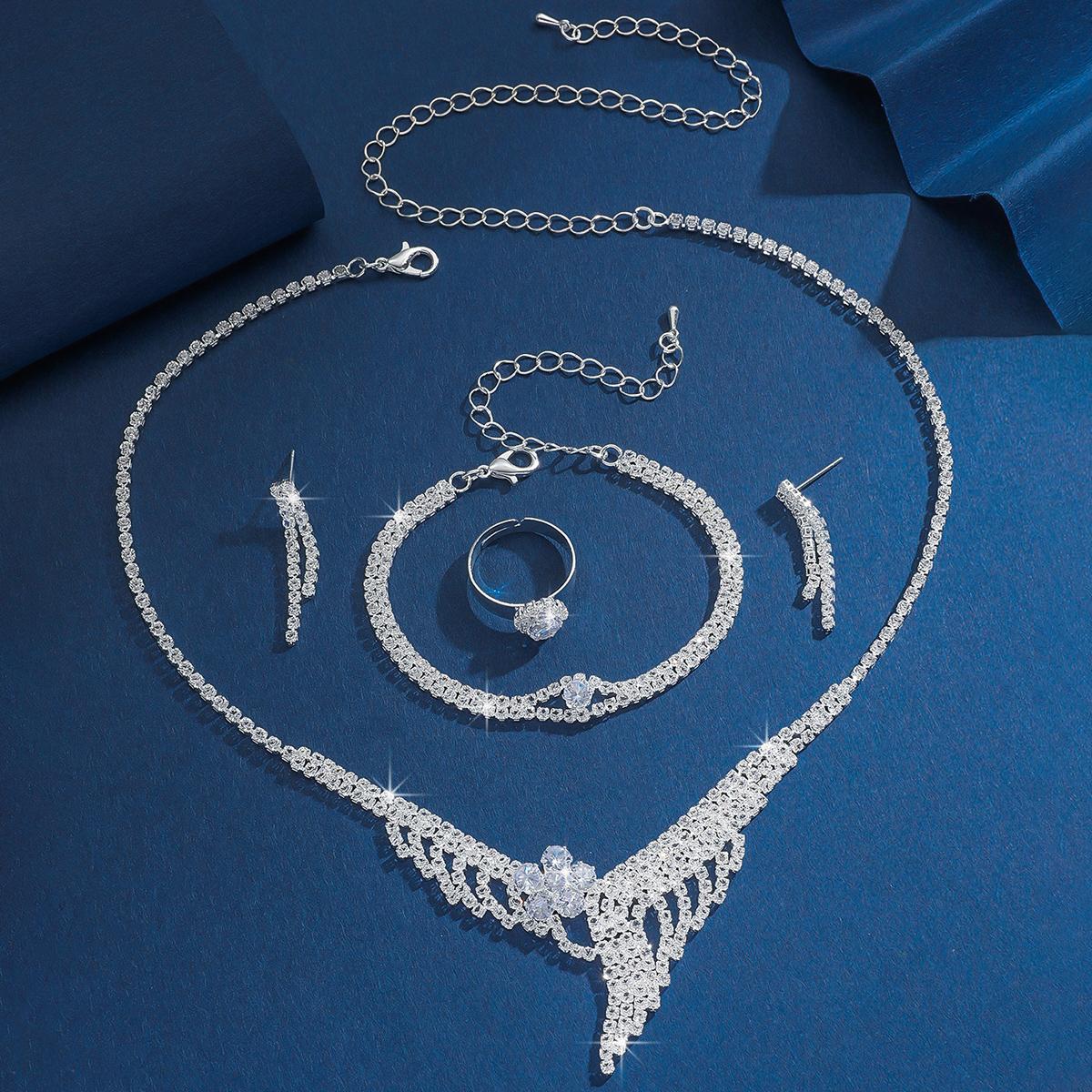 

5 шт. Женский модный комплект с кисточками, цветами, ожерельем, серьгами, браслетом, кольцом, из циркона. Подходит для свадьбы, вечеринки, фестиваля, подарков-8392