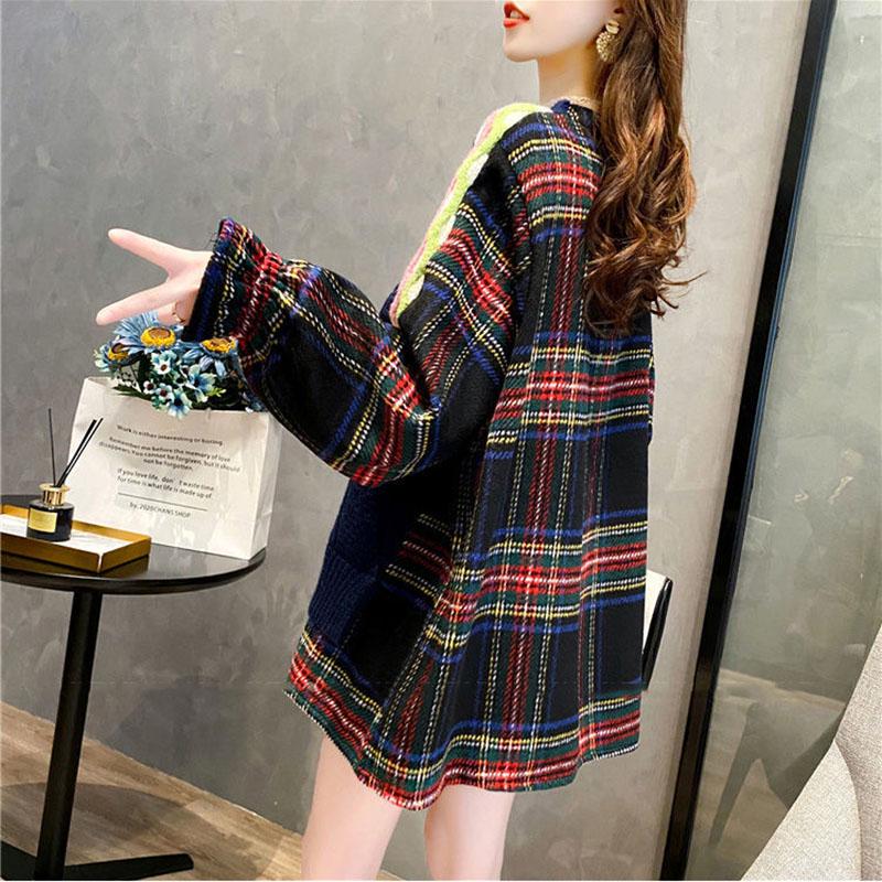 Women Fake Two-piece Sweater Loose Casual Patchwork Knitted Pullover Sweater Top Students Outwear Autumn Winter