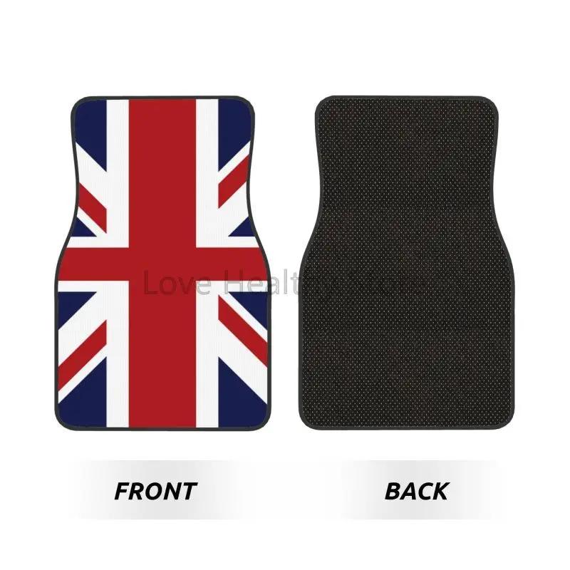 Tappetini Personalizzati Bandiera Union Jack del Regno Unito Set da 4 Pezzi Anteriori e Posteriori Tappetini in Moquette con Supporto in Gomma Universali