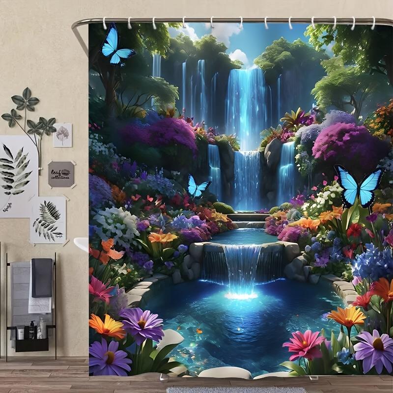 1/4PcsModern Bathroom Set Waterproof Shower Curtain with Anti Slip Mat Rug and Toilet Cover Machine Washable Polyester Bath Decor with Hooks