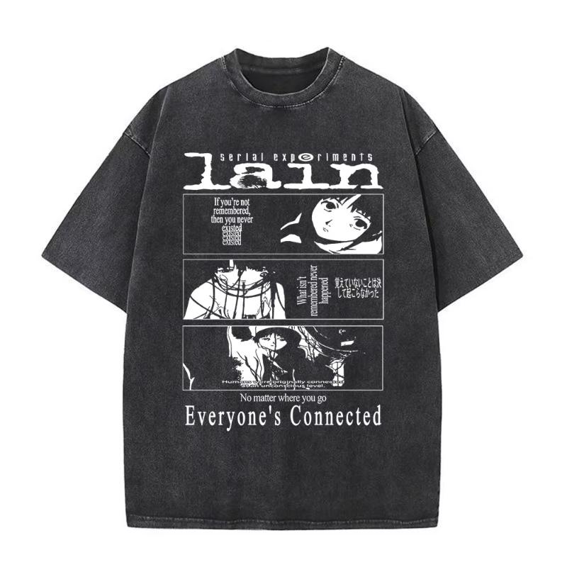 Anime Giapponese Seriale EsperiUnisexts Lain Vintage Lavato Maglietta Unisexga Iwakura Ragazza Sci Fi T-shirt Unisex Cotone Casuale Maglietta