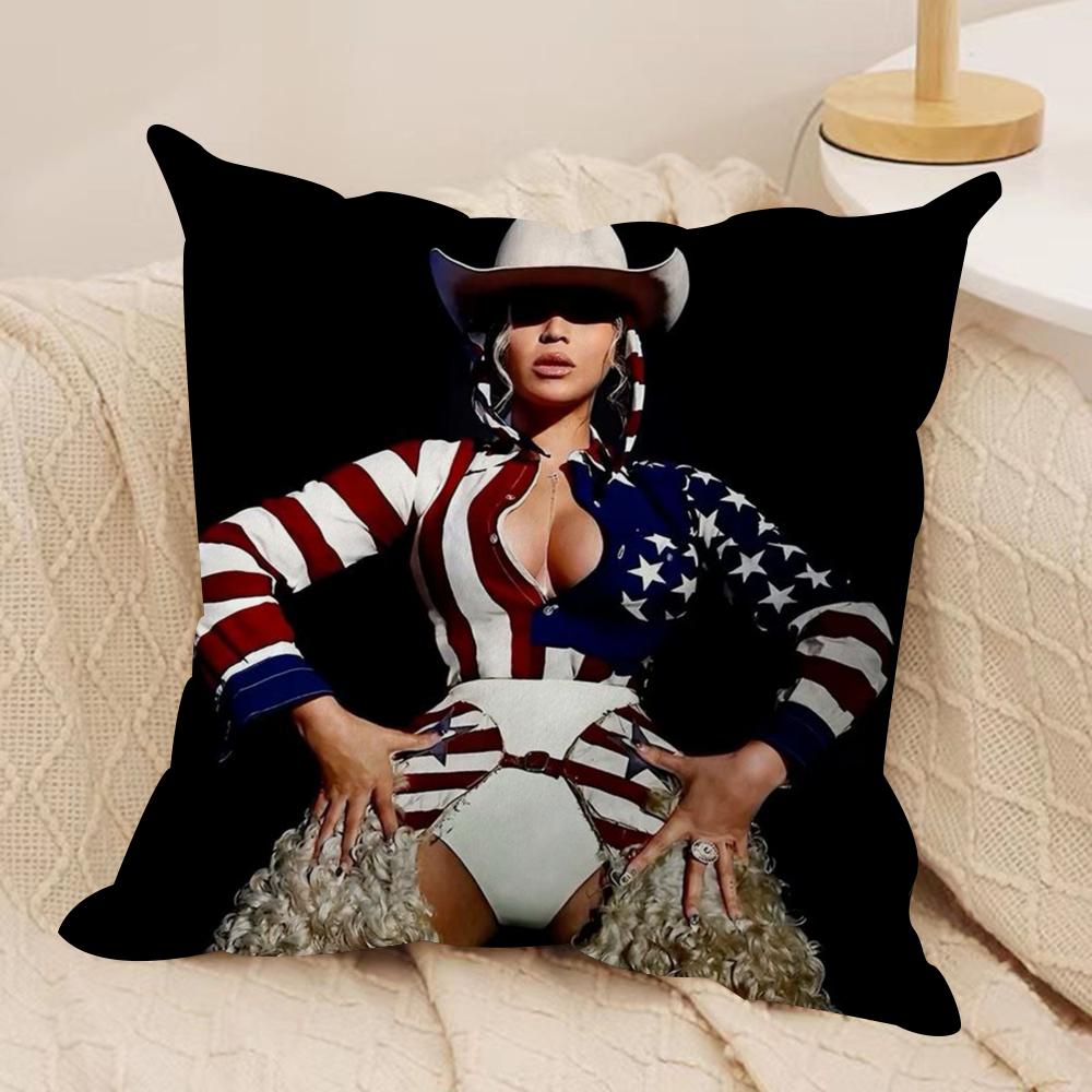 Singer B-Beyonce Cowboy Cushion Cover Soft Plush Double-Sided Printed Sofa Pillow Cushion Cover | Cozy All-Season Decor Gift
