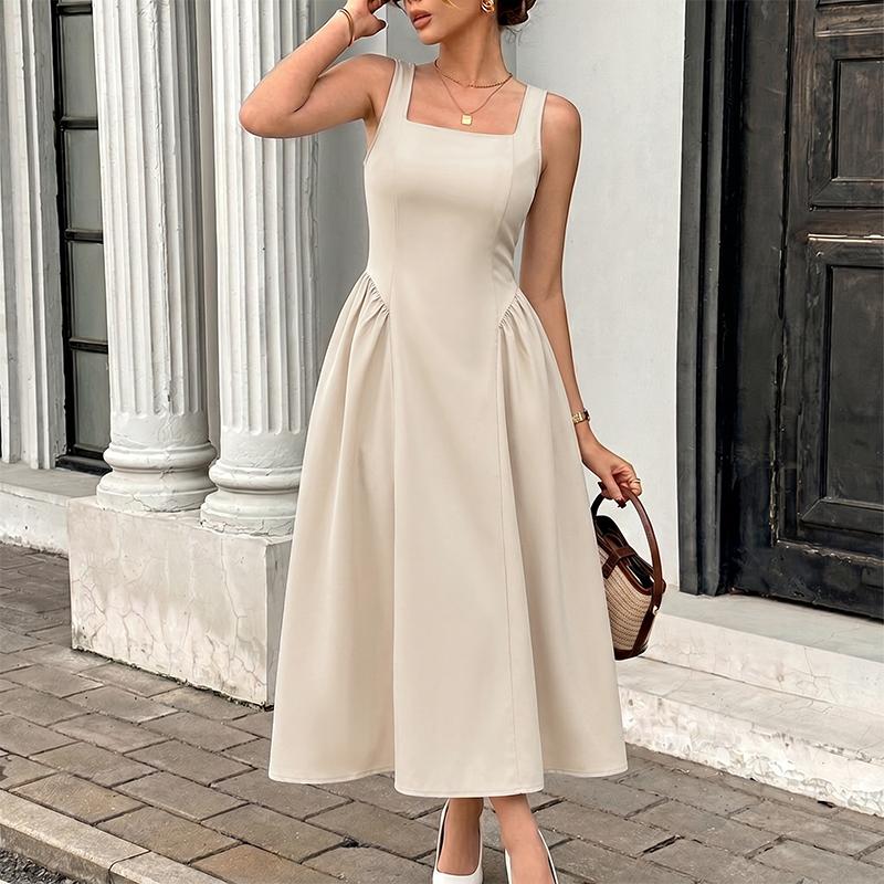 ZANZEA Women Elegant Square Collar Casual Sleeveless Midi Dress 2XL абрикосовый