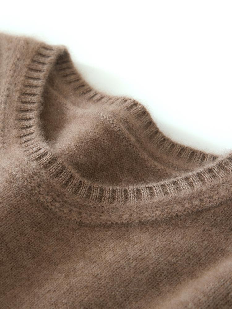 Women's Light Luxury Solid Color Hollow-Out Round Neck Cashmere Knit Base Layer for Fall/Winter
