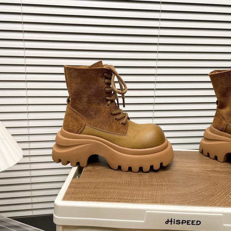 Fashion Platform Women's 2025 Autumn and Winter New Small Heightened Non-Slip Short Cylinder Boots Frosted Motorcycle Boots