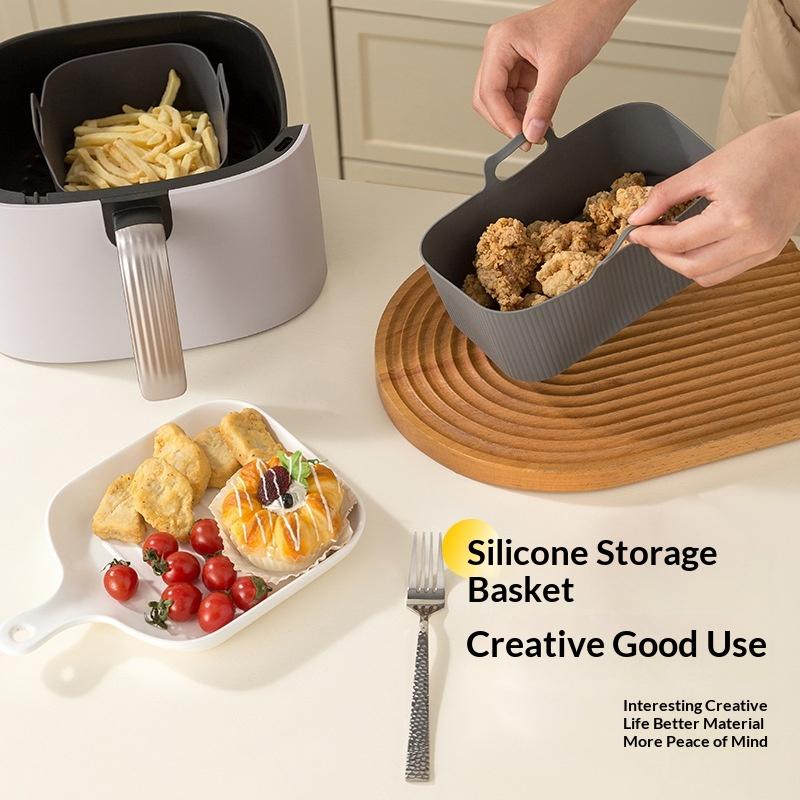 Air Fryer Silicone Pot Air Fryer Liner Heat Resistant Air Fryer Bake Silicone Basket Rectangle Baking Pan For Oven Microwave