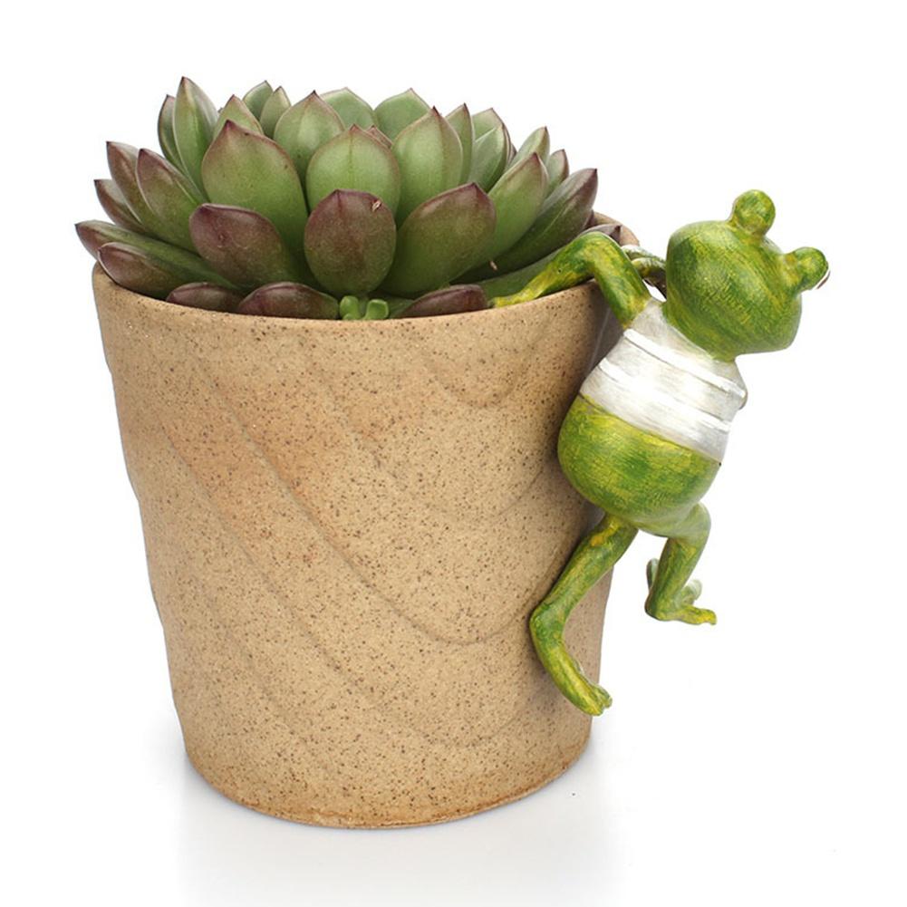 Frog Pot Huggers Resin Cartoon Hand-painted Decorative Frog Figurines Cute Office Desk Garden Decoration