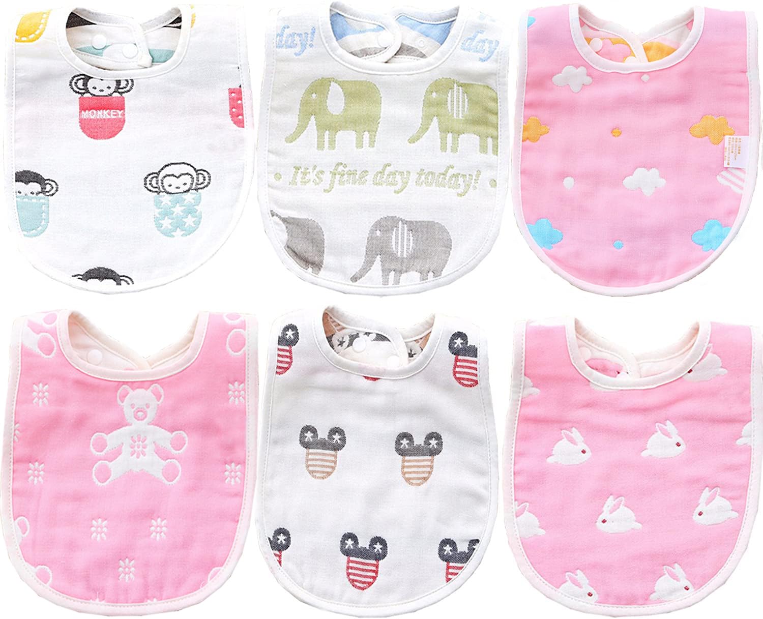 

TMVOK Baby Baby Set of Mealtime Cute Animal for Boys and Girls Bibs, Gift, 6-Ply Gauze, 6, Aprons, Adjustable, Large, 2232cm, Design, 100% Cotton,
