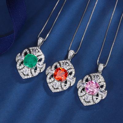 Schmuck Kupferboden Vergoldet Simulationsfarbe Schatz Quadrat Temperament Luxus Anhänger Halskette Weiblich 10 * 10