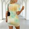 Women V Neck Short Sleeve Gradient Bodycon Skirt,Instagram Style,Comfortable Fabric,Fitted Silhouette,Beach Vacations,Daily Holiday Wear