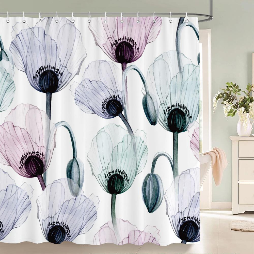 Flowers Bathroom Curtain With Hooks 3d Shower Curtains  Waterproof Print 180x240cm Polyester Cloth Bath Home Decoration Screen