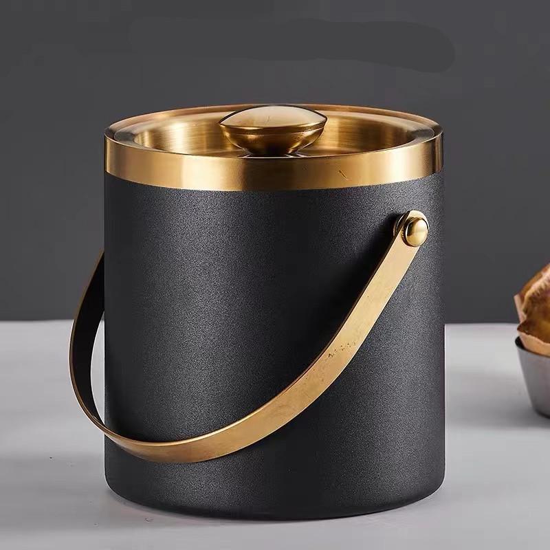 ChuanYue Gold Stainless Steel Double Layer Ice Bucket with Lid and Handle - 304 Internet Famous Beer Chiller