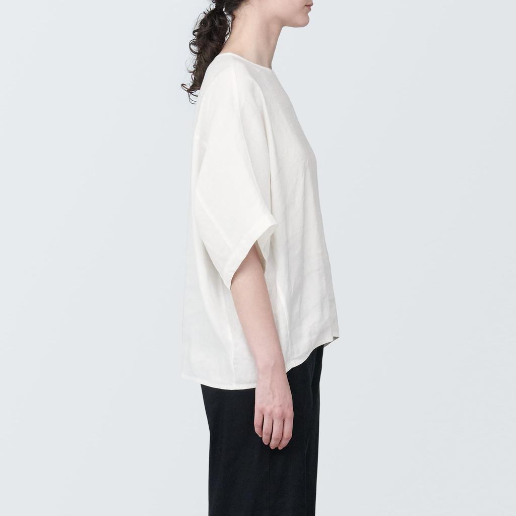 MUJI Hemp Rayon Short Sleeve Size S Women's Blouse, Off-White, (BC2IUA4S)