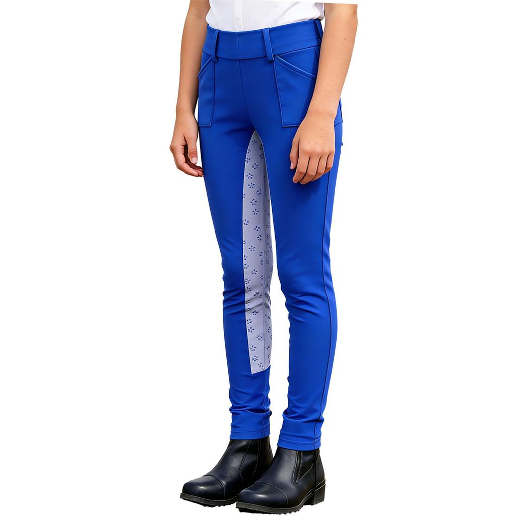 Kids Girls Horse Riding Pants Equestrian Breeches Elastic Waistband Leggings with Side Pockets for Training and Competition