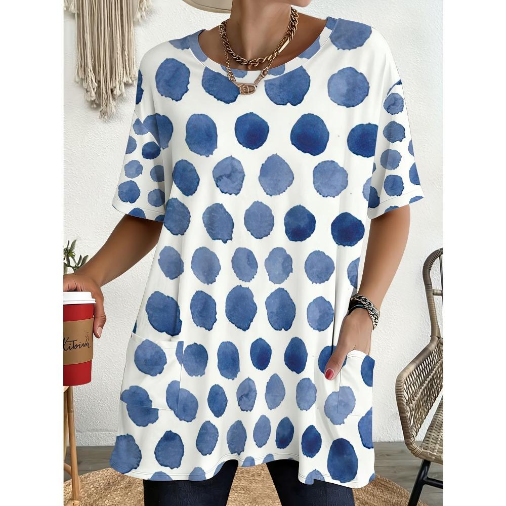 Women's Summer Short Sleeved T-shirt, 3D Printed Pocket T-shirt, Casual Plus Size T-shirt