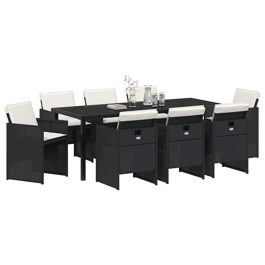 Outdoor Dining Set with Cushions 9 pcs Black Poly Rattan